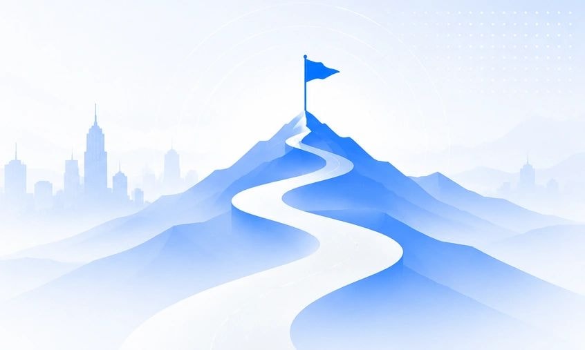 Ilustración de camino hacia la cima de una montaña
